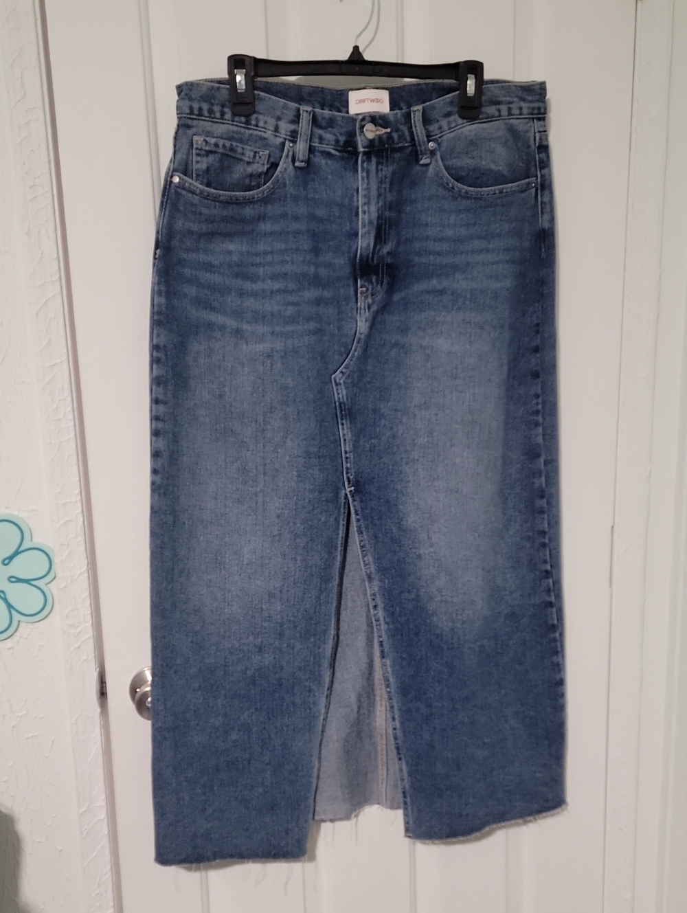 DRIFTWOOD Blue Denim Maxi Skirt with Front Slit Women's Size 33